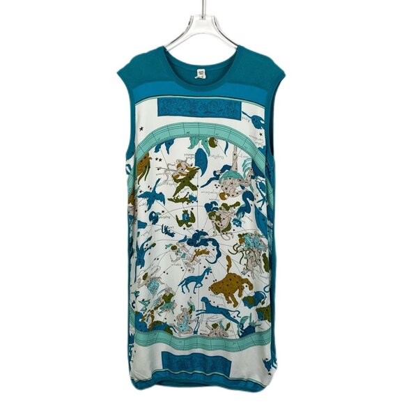 Hermès Blue Astrolabe Print Silk Sleeveless Knit Dress Size 40 Round Neck - Picture 1 of 8